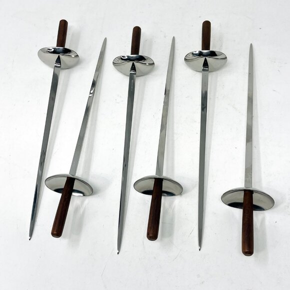Vintage [6] Stainless Steel Sword Skewers MCM Cocktail Swizzle Sticks Fondue - Picture 3 of 7